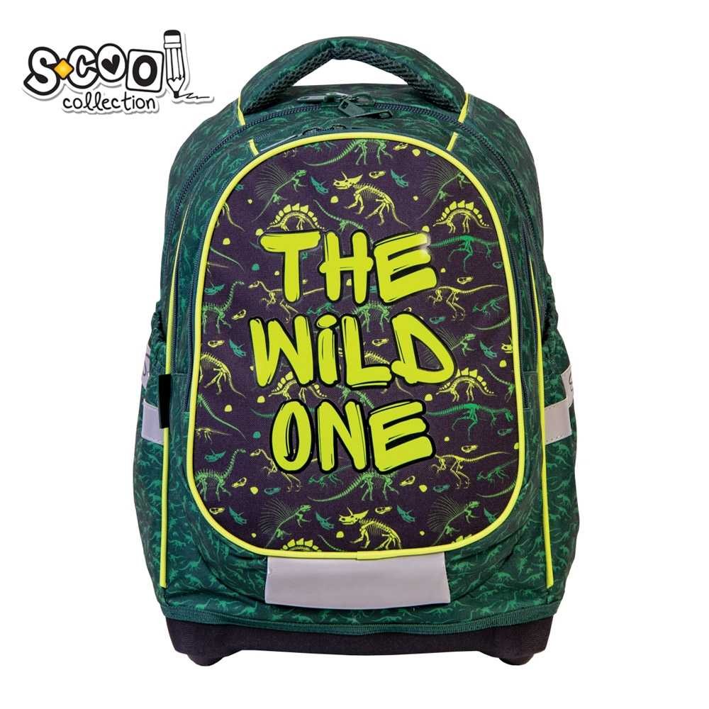 Ghiozdan The wild one, imprimeu colorat, 3 fermoare, buzunare laterale, verde - imagine 9